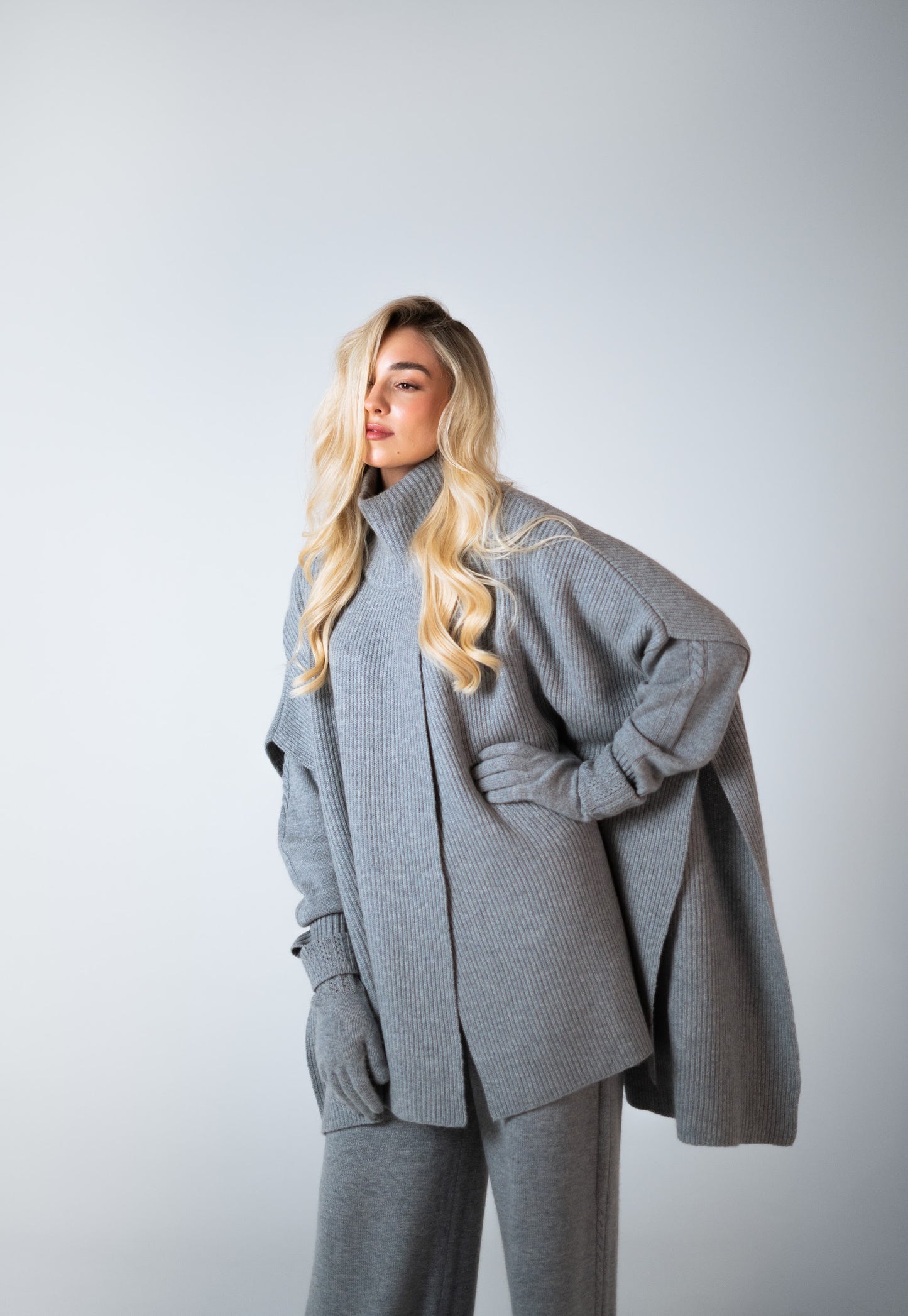 100% Pure Cashmere High Neck Poncho